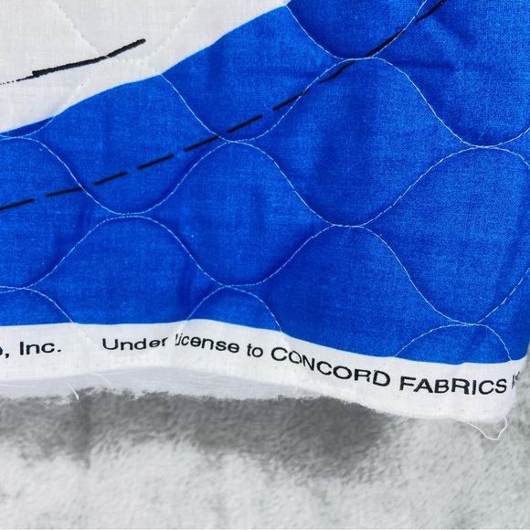 VTG PEANUTS Christmas Tree Skirt CHARLIE BROWN Quilted Fabric 2 Panels Blue DIY - Picture 6 of 6